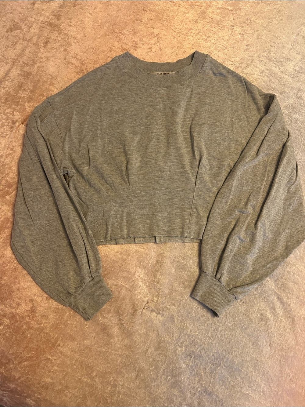AllSaints Cropped Balloon-Sleeve Crewneck Sweater - Gray